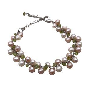 925 Sterling Silver Pearl Chain Bangle Bracelet Shell Sea Shore Beachy Travel